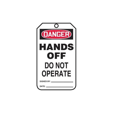 Accuform Safety Tags, DANGER HANDS OFF DO NOT OPERATE, 8.5in x 3.875in, RP-Plastic, 5PK MDT291PTM